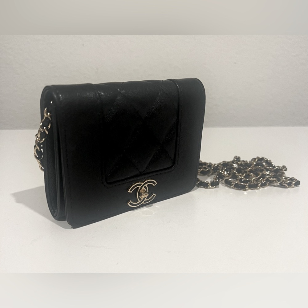 Chanel Mademoiselle Vintage Cardholder on Chain Quilted Sheepskin Mini